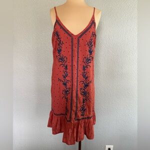 She + Sky Flounce Hem Spaghetti Strap Polka Dot Embroidered Dress Size Medium